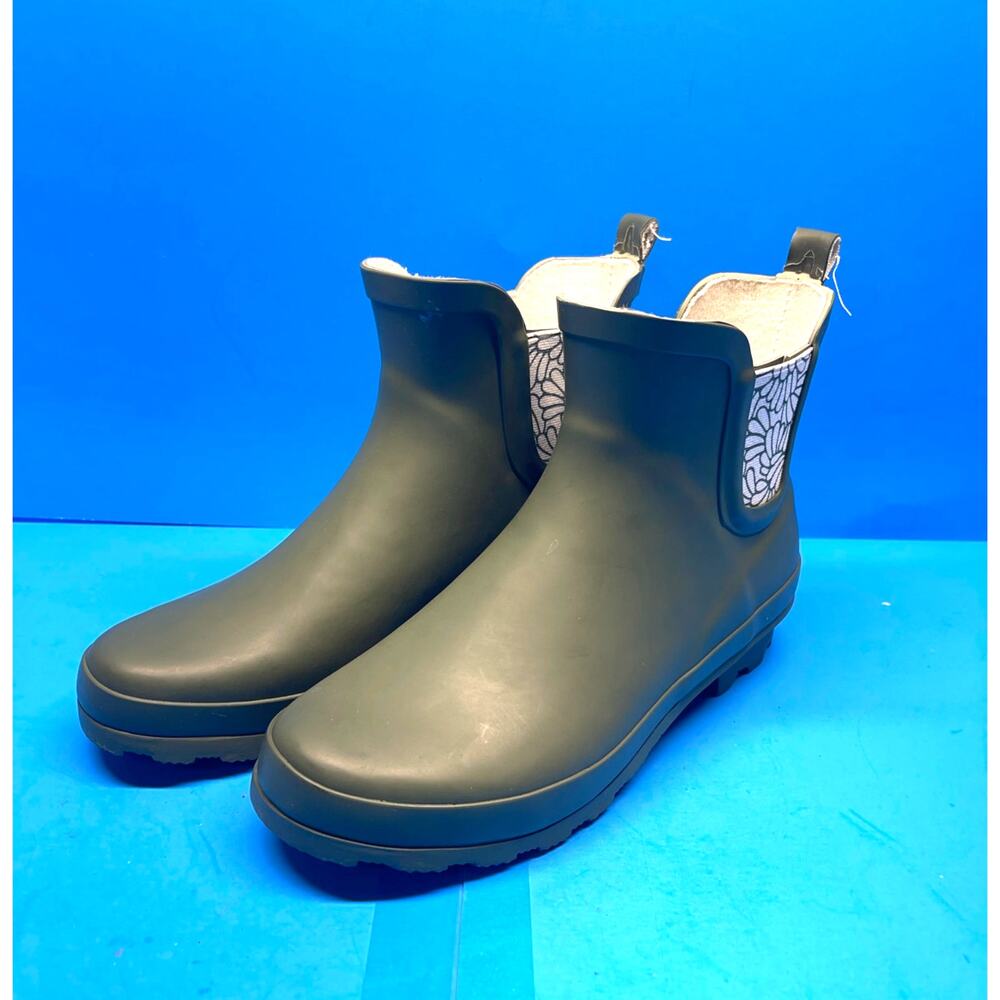 Laura Ashley Elastic Mid Cut Ankle Rubber Rain Boots Green Women Size 7